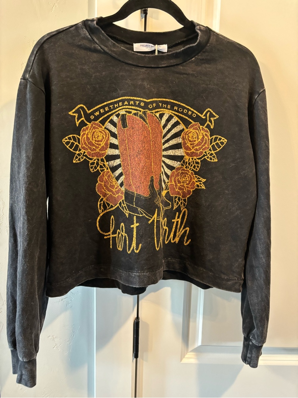 Project Social T Black Vintage-Style Graphic Tee with Yellow Print size xs